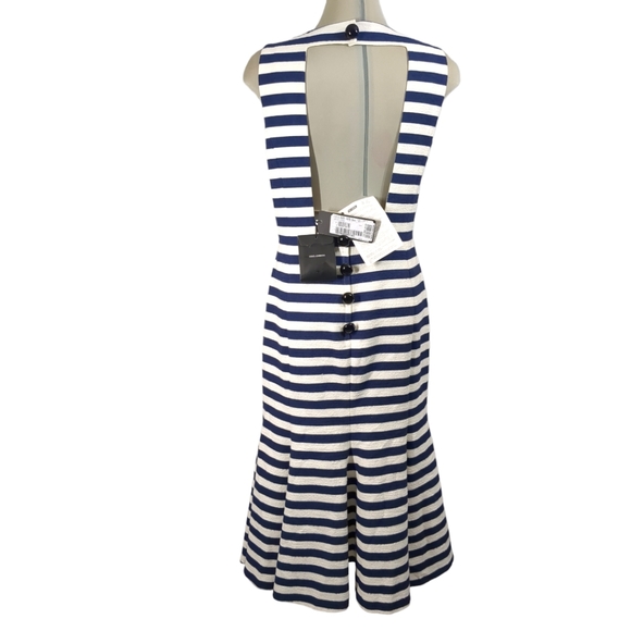 *New*DOLCE & GABBANA Striped Blue & White Open Black Flare Dress Italian Size 44 - Picture 14 of 17